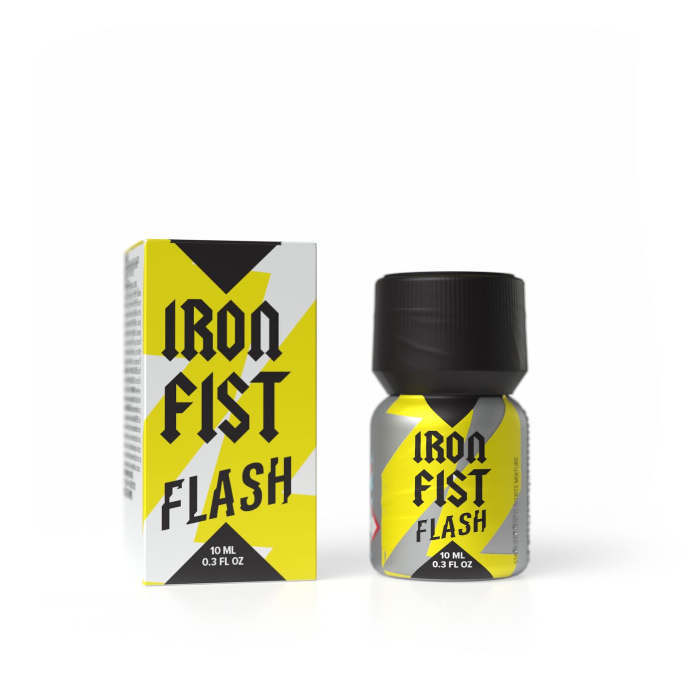 Iron Fist Flash 10ML, Iron Fist Flash 24ml, flacon aluminium étiquette jaune éclair, isoamyl nitrite, PWD Factory